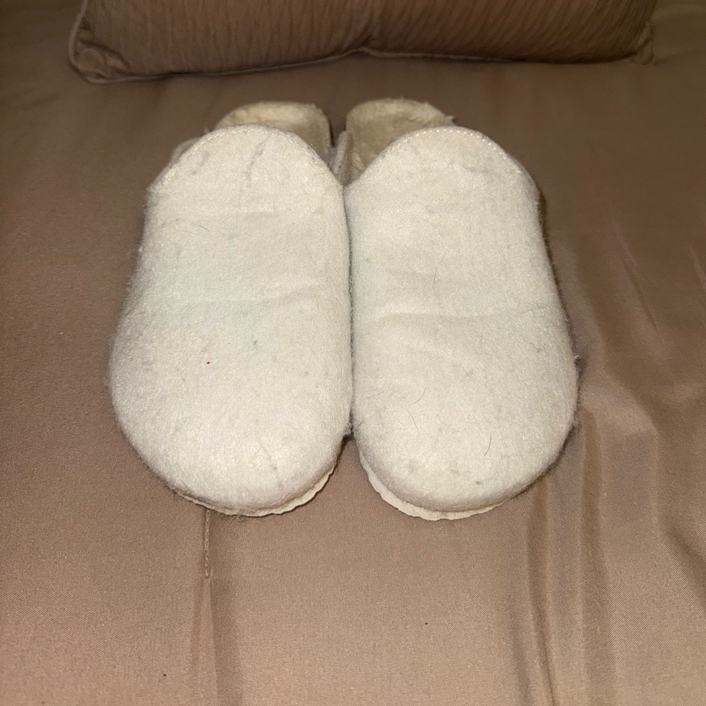 White felt clogs